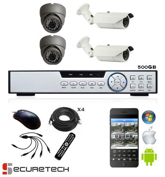 Compleet 4 camera CCTV pakket met 2 x IR Buiten 2 x Dome I..