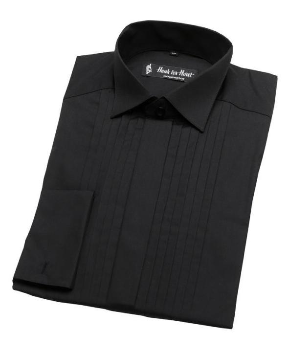 Smokingoverhemd zwart, met plissé