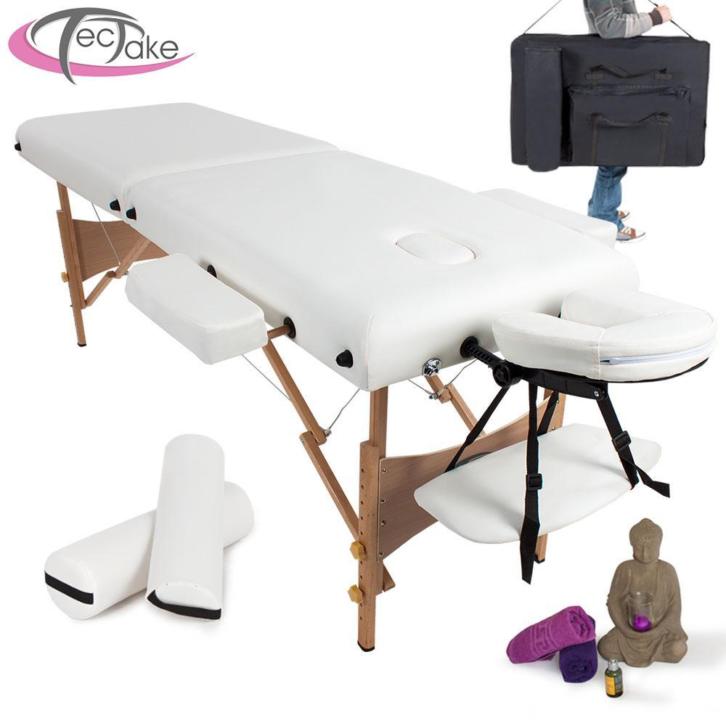 Massagetafel massagebank + 2 rolkussen + draagtas wit 400419