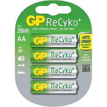 4 AA GP Recyko batterijen in blister verpakking.