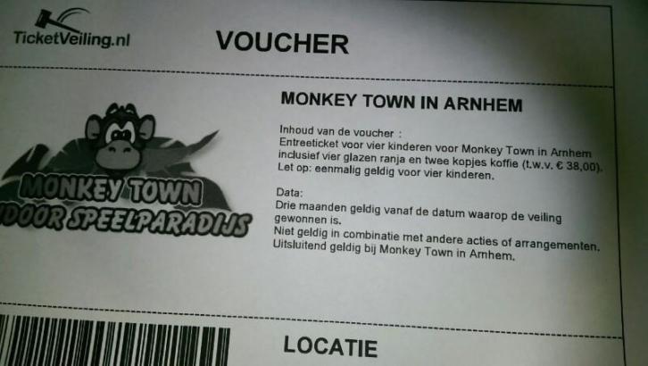 Monkey town Arnhem. Voucher 4 kinderen