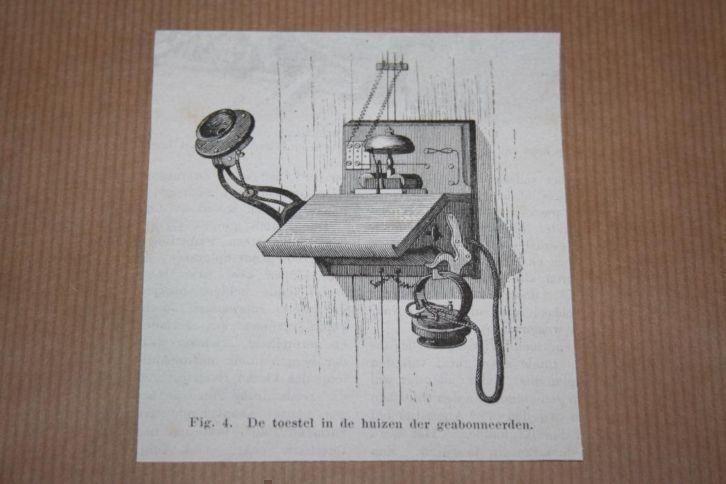 Antieke gravure - Telefoontoestel (huistoestel) - 1880 !!
