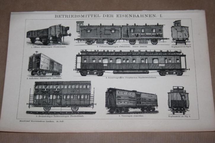 Antieke prent - Spoorwegwagons - Circa 1905 !!