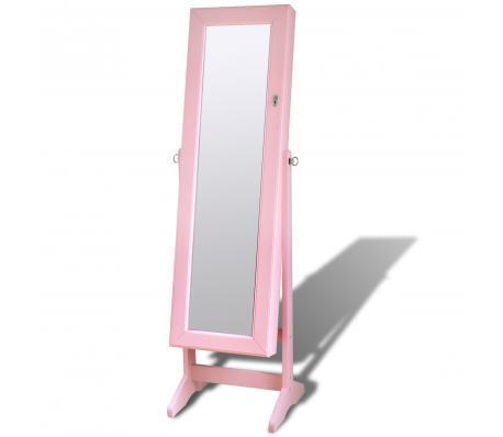 Sieradenkast met LED-lamp en spiegel (roze)