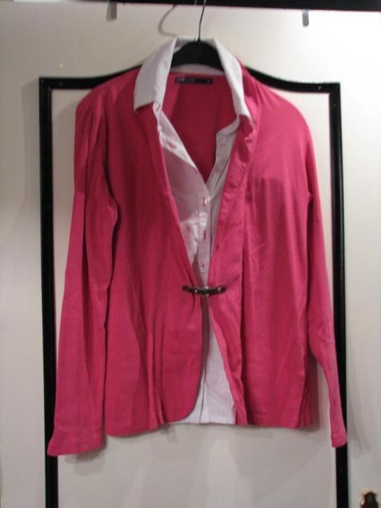 Blouse met vest/blazer eraan vast, maat XL, Cane&Cane roze.