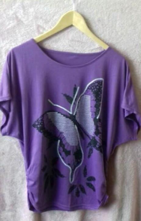 Paars shirt met vlinderprint Maat 38/40