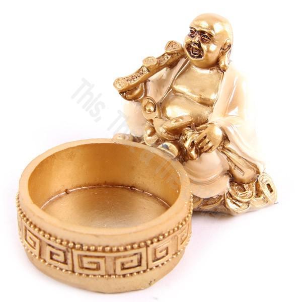 Waxinelichthouder Boeddha creme met goud A