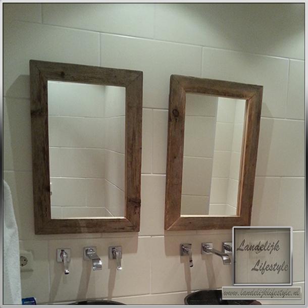 Steigerhouten spiegel, voor de badkamer, hal of voor buiten