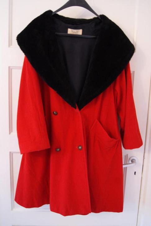 Vintage/Retro dames jas/mantel rood met zwart