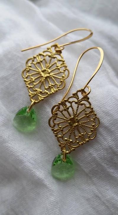 22k goud art deco stijl Swarovski kristal oorbellen, groen
