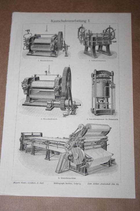 Antieke prent - Machines voor verwerking rubber - 1895 !!