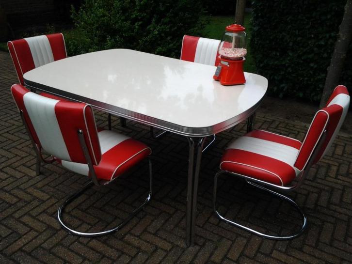 fifties sixties Bel Air slede stoelen + diner tafel retro . Beringen