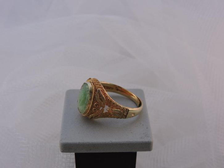 Vintage Chinese Zilver Verguld Jade Geluk Lucky Ring