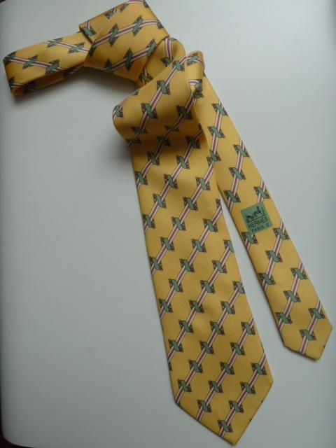 Hermes stropdas zomergeel, dessin 980 SA, zeldzaam /Luckylux