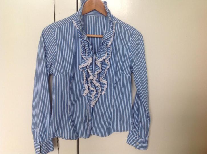 Mooie blouse overhemd college style met roezel en kant mt 38