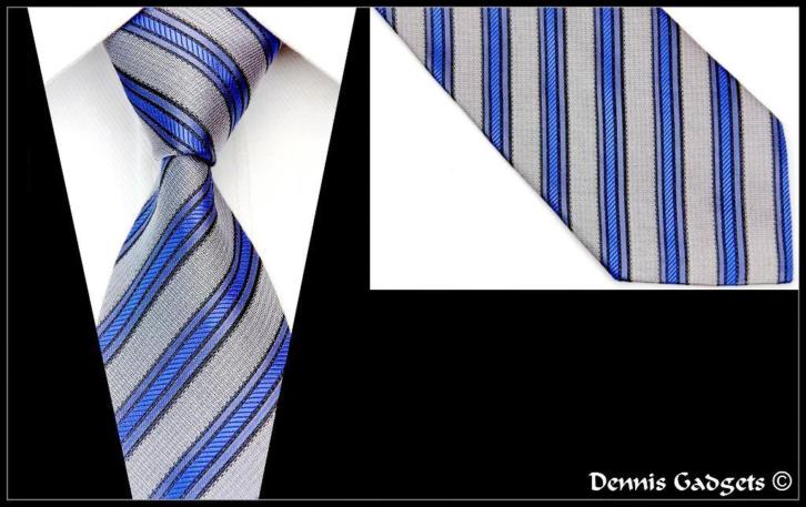 Dennis Gadgets:100 % zijden stropdas Blue Gray Black as-0585