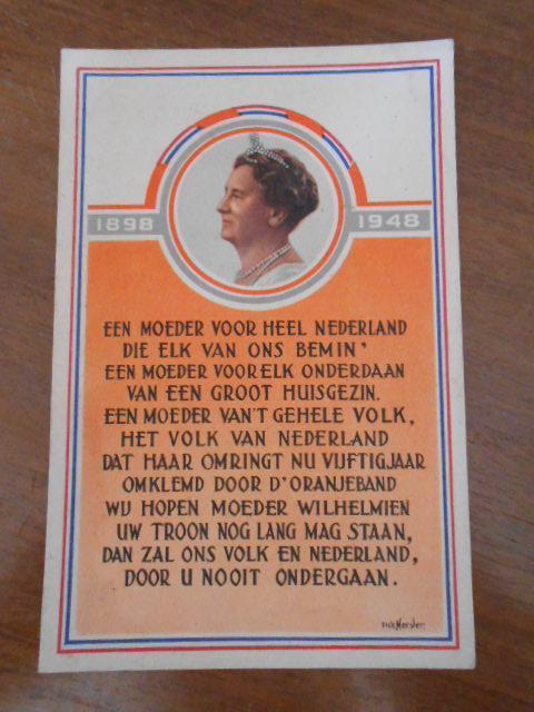 7751 Ansichtkaart Wilhelmina onbeschreven 1948