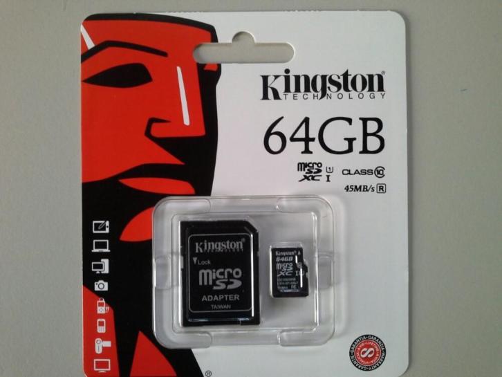 Kingston 64 GB micro SD(XC) 45 mb/s geheugenkaart
