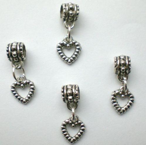 4 x tibetaans zilveren kralen met hart hanger