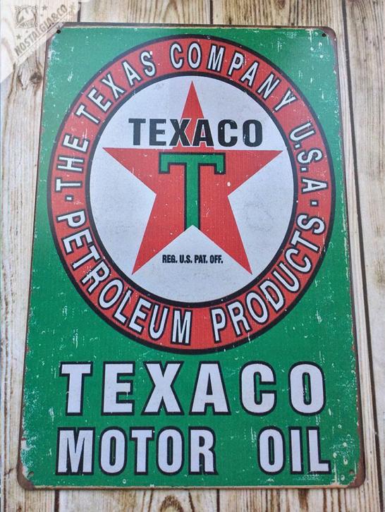 Retro TEXACO MOTOR OIL Metalen Reclamebord Garage auto
