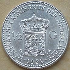 Prachtige Halve gulden 1929 B variant zilver