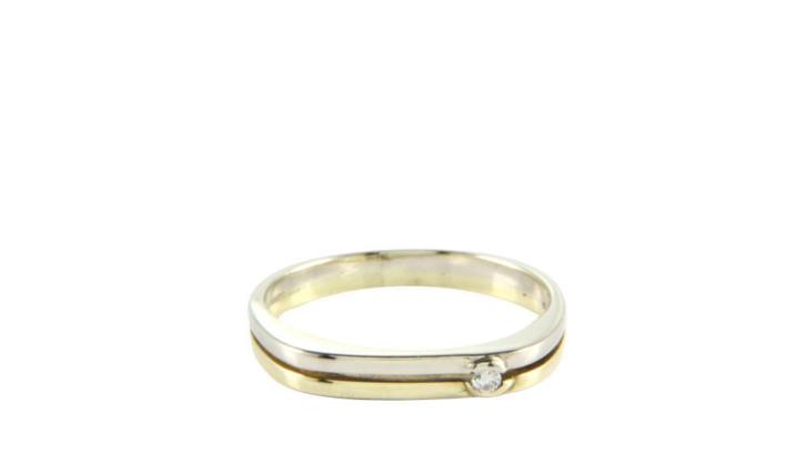 Gouden bicolour ring met diamant 14 krt
