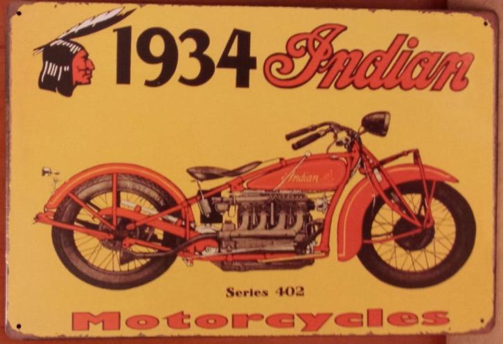 1934 Indian Motorcycles reclamebord metaal 30x20cm