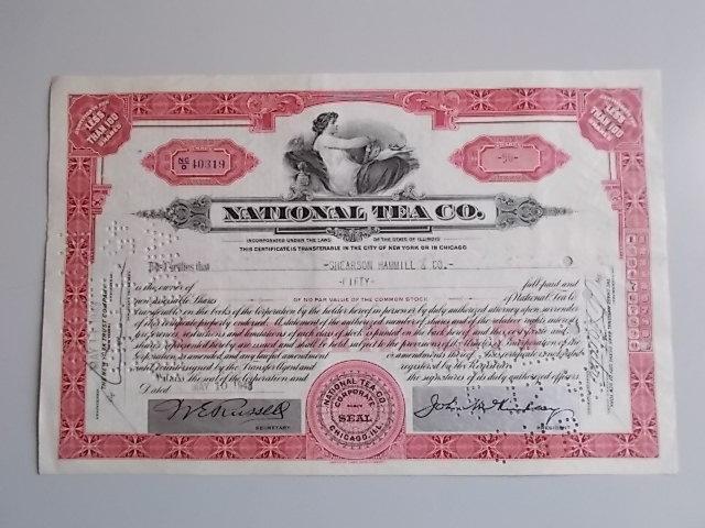 Oud aandeel National Tea Co. 50 1943