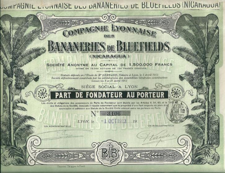 Nicaragua: Bananeries de Bluefields, 1913 (uncancelled)