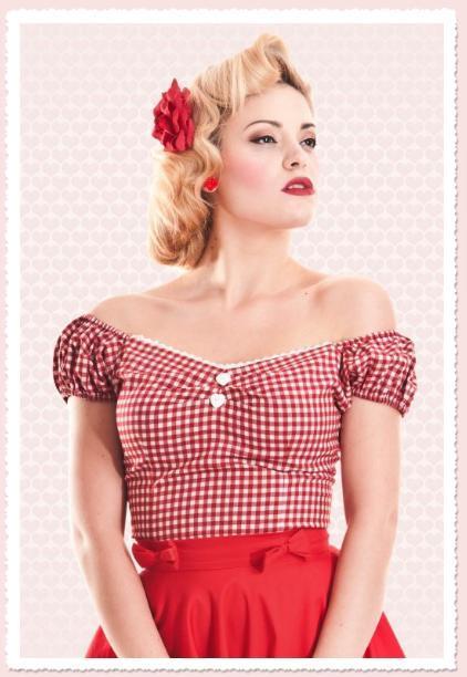 Collectif Clothing Dolores top Carmen Gingham Top Red&White