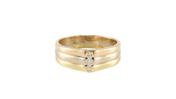 Tricolour gouden ring met diamant 18 krt
