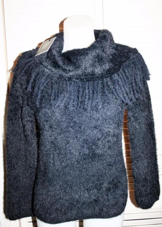 Nieuw zwarte trui met franjes/fringes maat M 38/40