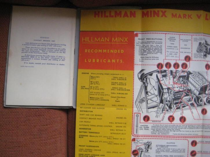 HILLMAN MINX mark V instructieboek + smeerschema ORIGINEEL