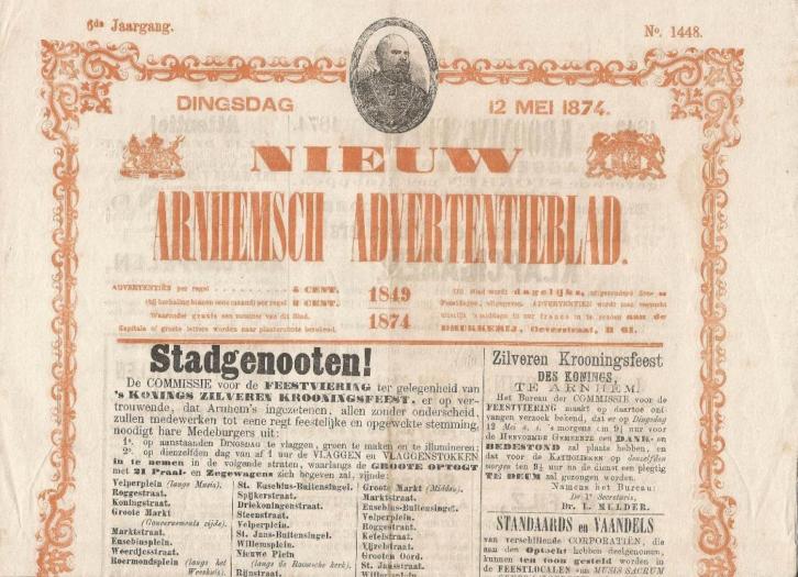 Originele krant Arnhemsch Advertentieblad 12 mei 1874
